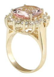 6.08 Carat Natural Morganite 14K Yellow Gold Diamond Ring - Fashion Strada