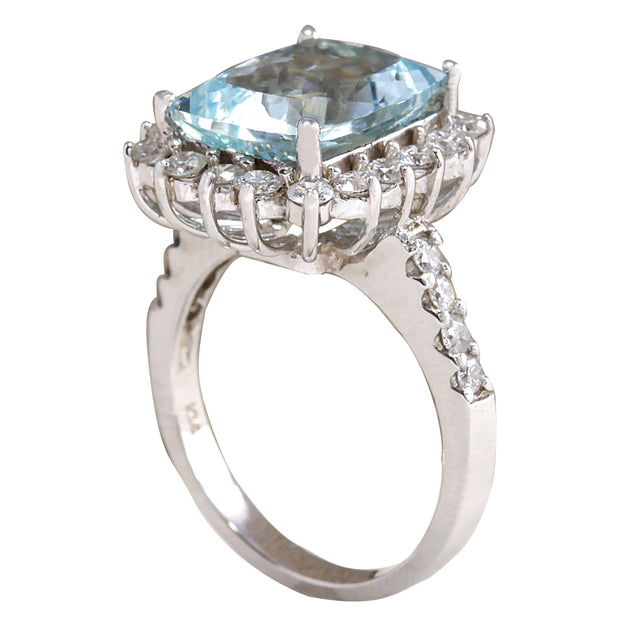 6.01 Carat Natural Aquamarine 14K White Gold Diamond Ring - Fashion Strada
