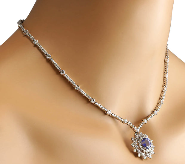 6.00 Carat Natural Tanzanite 14K White Gold Diamond Necklace - Fashion Strada