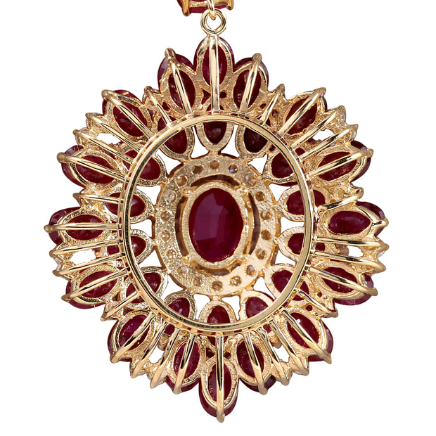 60.00 Carat Natural Ruby 14K Yellow Gold Diamond Necklace - Fashion Strada