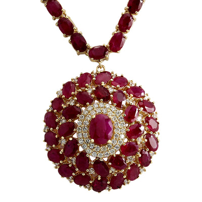 58.96 Carat Natural Ruby 14K Yellow Gold Diamond Necklace - Fashion Strada