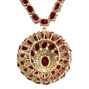 58.96 Carat Natural Ruby 14K Yellow Gold Diamond Necklace - Fashion Strada