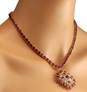 57.62 Carat Natural Ruby 14K Yellow Gold Diamond Necklace - Fashion Strada