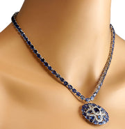 57.24 Carat Natural Sapphire 14K White Gold Diamond Necklace - Fashion Strada