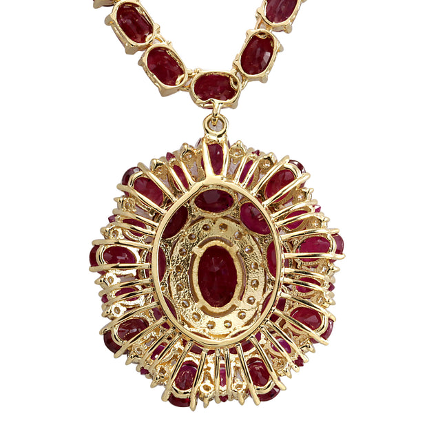 53.68 Carat Natural Ruby 14K Yellow Gold Diamond Necklace - Fashion Strada