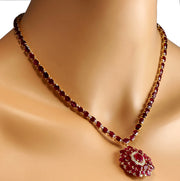 53.68 Carat Natural Ruby 14K Yellow Gold Diamond Necklace - Fashion Strada