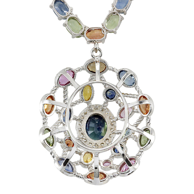 51.62 Carat Natural Sapphire 14K White Gold Diamond Necklace - Fashion Strada