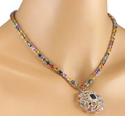 51.62 Carat Natural Sapphire 14K White Gold Diamond Necklace - Fashion Strada