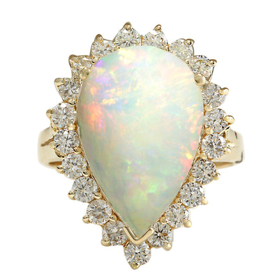 5.98 Carat Natural Opal 14K Yellow Gold Diamond Ring - Fashion Strada