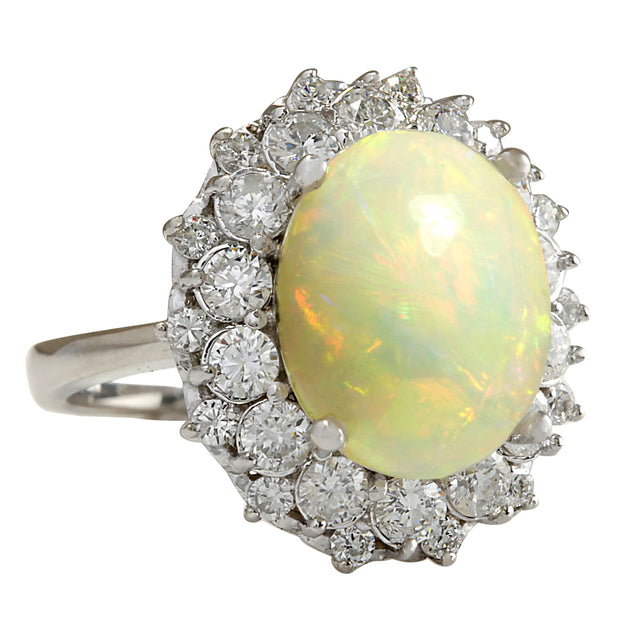 5.93 Carat Natural Opal 14K White Gold Diamond Ring - Fashion Strada