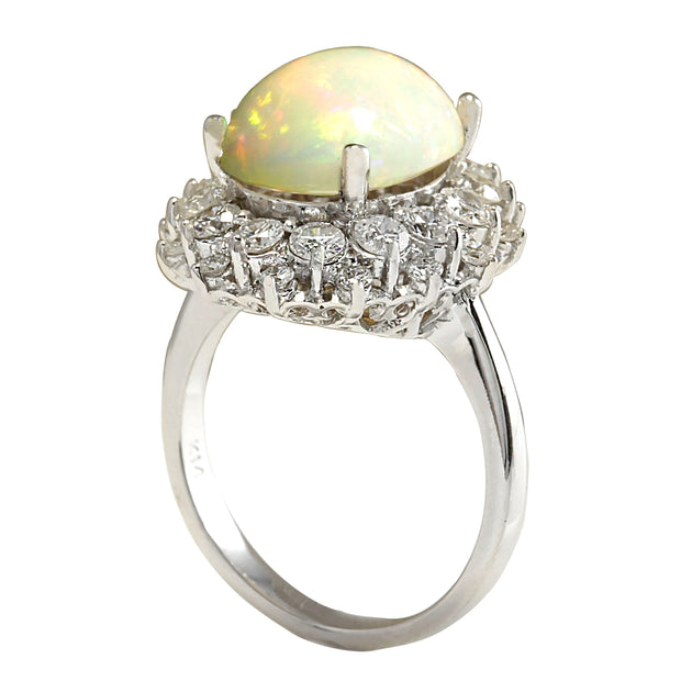 5.93 Carat Natural Opal 14K White Gold Diamond Ring - Fashion Strada