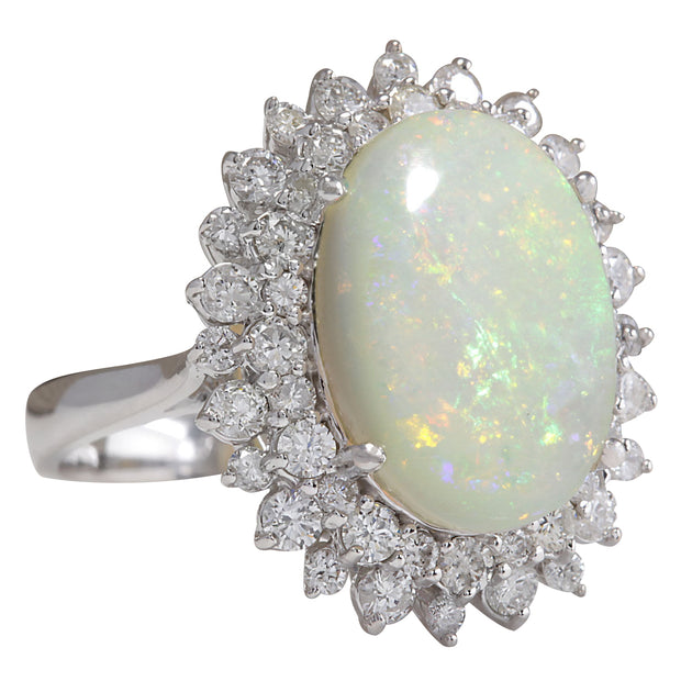 5.86 Carat Natural Opal 14K White Gold Diamond Ring - Fashion Strada