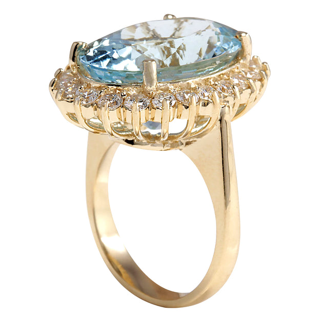 5.78 Carat Natural Aquamarine 14K Yellow Gold Diamond Ring - Fashion Strada