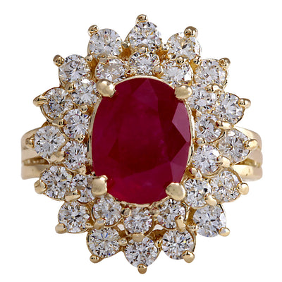 5.72 Carat Natural Ruby 14K Yellow Gold Diamond Ring - Fashion Strada