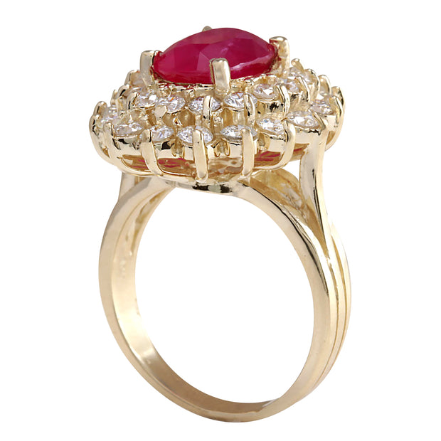 5.72 Carat Natural Ruby 14K Yellow Gold Diamond Ring - Fashion Strada