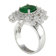 5.71 Carat Natural Emerald 14K White Gold Diamond Ring - Fashion Strada