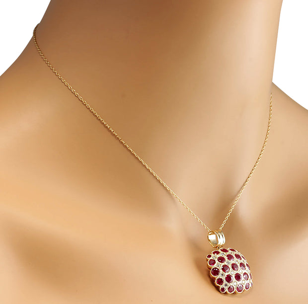 5.61 Carat Natural Ruby 14K Yellow Gold Diamond Necklace - Fashion Strada