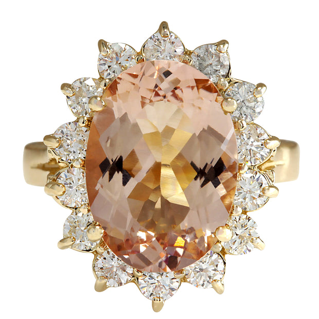 5.66 Carat Natural Morganite 14K Yellow Gold Diamond Ring - Fashion Strada
