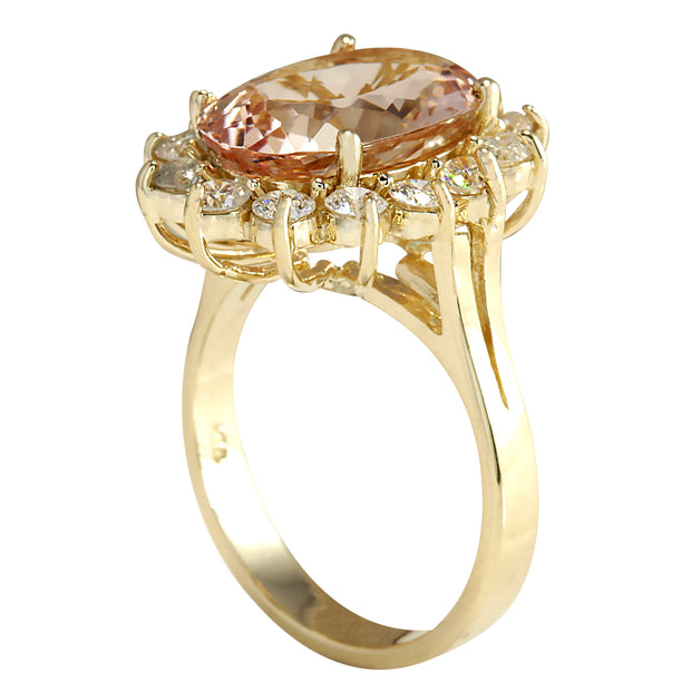 5.66 Carat Natural Morganite 14K Yellow Gold Diamond Ring - Fashion Strada