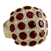 5.55 Carat Natural Ruby 14K Yellow Gold Diamond Ring - Fashion Strada