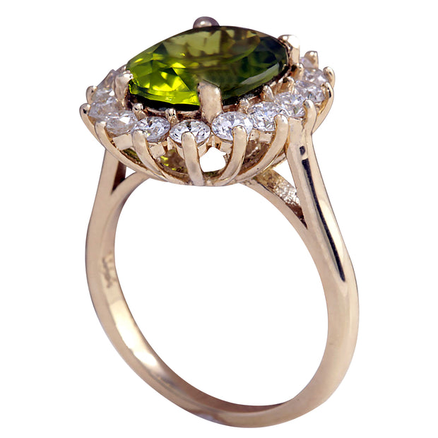 5.53 Carat Natural Peridot 14K Yellow Gold Diamond Ring - Fashion Strada
