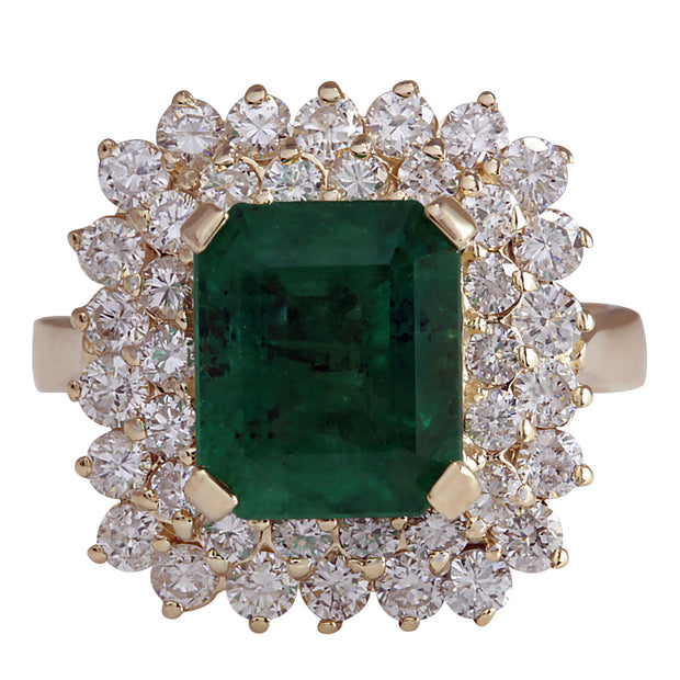5.51 Carat Natural Emerald 14K Yellow Gold Diamond Ring - Fashion Strada