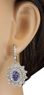 5.48 Carat Natural Tanzanite 14K White Gold Diamond Earrings - Fashion Strada