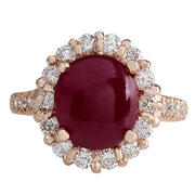 5.42 Carat Natural Ruby 14K Rose Gold Diamond Ring - Fashion Strada