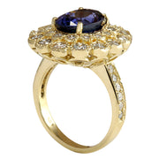 5.32 Carat Natural Tanzanite 14K Yellow Gold Diamond Ring - Fashion Strada