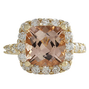 5.29 Carat Natural Morganite 14K Yellow Gold Diamond Ring - Fashion Strada