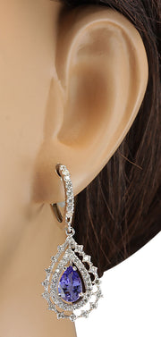 5.27 Carat Natural Tanzanite 14K White Gold Diamond Earrings - Fashion Strada