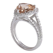 5.27 Carat Natural Morganite 14K White Gold Diamond Ring - Fashion Strada