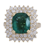 5.27 Carat Natural Emerald 14K Yellow Gold Diamond Ring - Fashion Strada