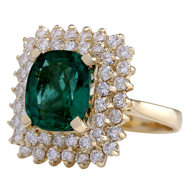 5.27 Carat Natural Emerald 14K Yellow Gold Diamond Ring - Fashion Strada