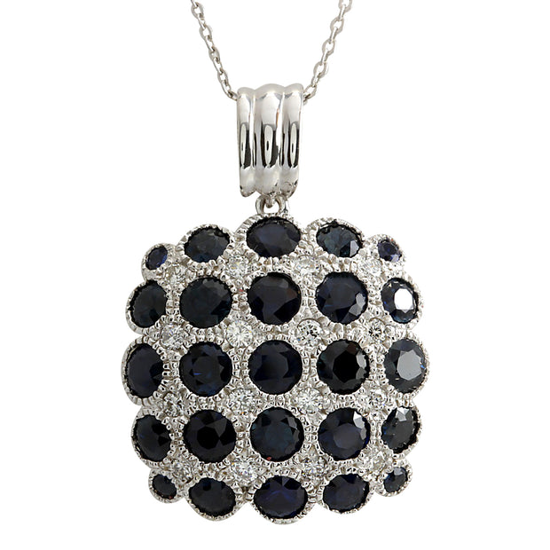 5.23 Carat Natural Sapphire 14K White Gold Diamond Necklace - Fashion Strada