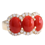5.10 Carat Natural Coral 14K Yellow Gold Diamond Ring - Fashion Strada