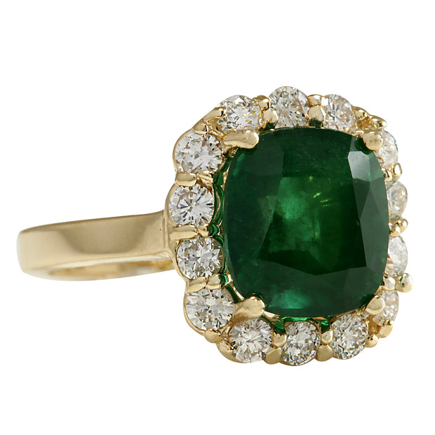 5.10 Carat Natural Emerald 14K Yellow Gold Diamond Ring - Fashion Strada
