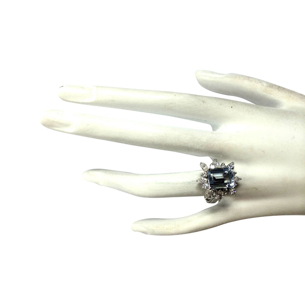 5.10 Carat Natural Aquamarine 14K White Gold Diamond Ring - Fashion Strada