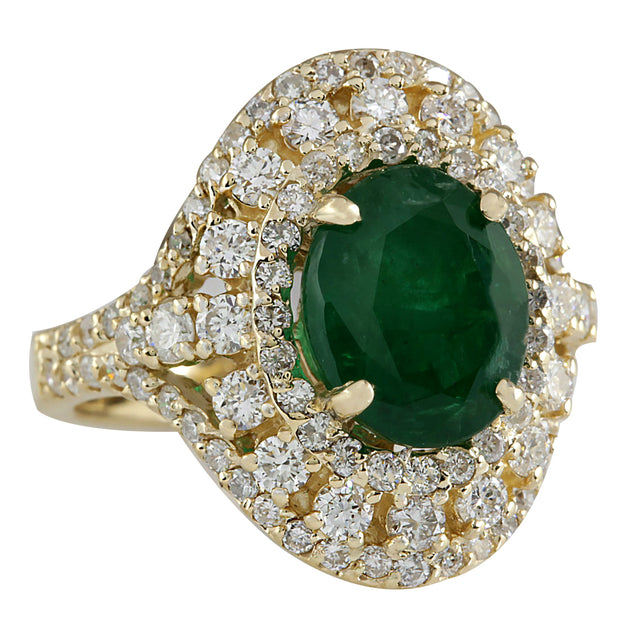 5.02 Carat Natural Emerald 14K Yellow Gold Diamond Ring - Fashion Strada