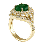 5.02 Carat Natural Emerald 14K Yellow Gold Diamond Ring - Fashion Strada