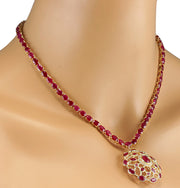 48.75 Carat Natural Ruby 14K Yellow Gold Diamond Necklace - Fashion Strada
