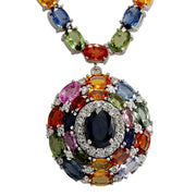 46.99 Carat Natural Ceylon Sapphire 14K White Gold Diamond Necklace - Fashion Strada