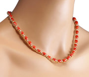 42.82 Carat Natural Coral 14K Yellow Gold Diamond Necklace - Fashion Strada
