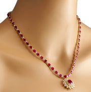 40.45 Carat Natural Ruby 14K Yellow Gold Diamond Necklace - Fashion Strada