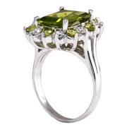 4.97 Carat Natural Peridot 14K White Gold Diamond Ring - Fashion Strada