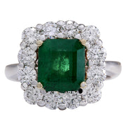 4.95 Carat Natural Emerald 14K White Gold Diamond Ring - Fashion Strada