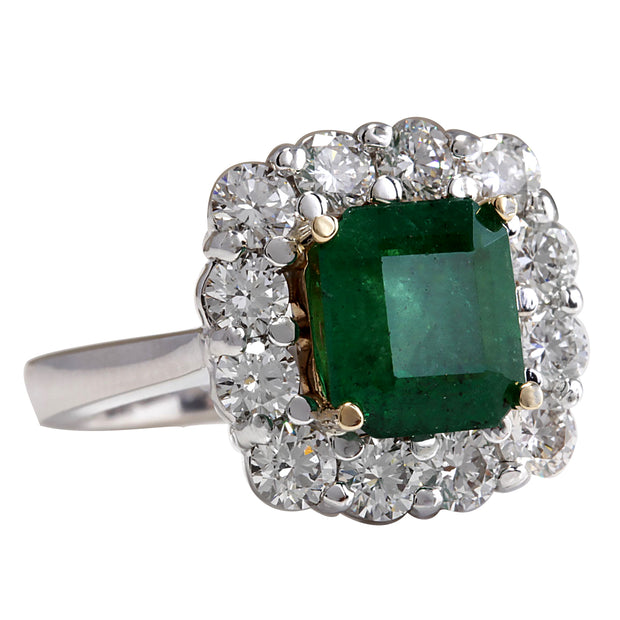 4.95 Carat Natural Emerald 14K White Gold Diamond Ring - Fashion Strada