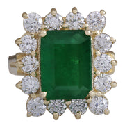 4.91 Carat Natural Emerald 14K Yellow Gold Diamond Ring - Fashion Strada