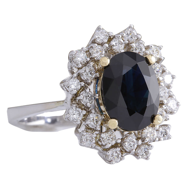 4.83 Carat Natural Sapphire 14K White Gold Diamond Ring - Fashion Strada
