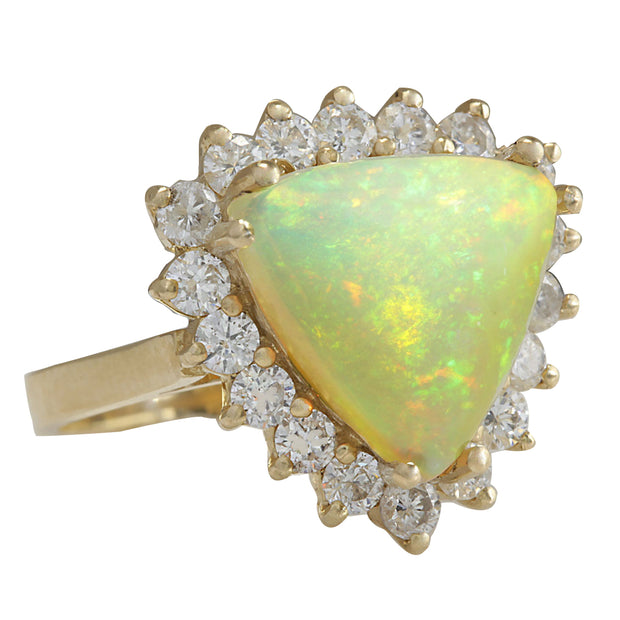 4.77 Carat Natural Opal 14K Yellow Gold Diamond Ring - Fashion Strada